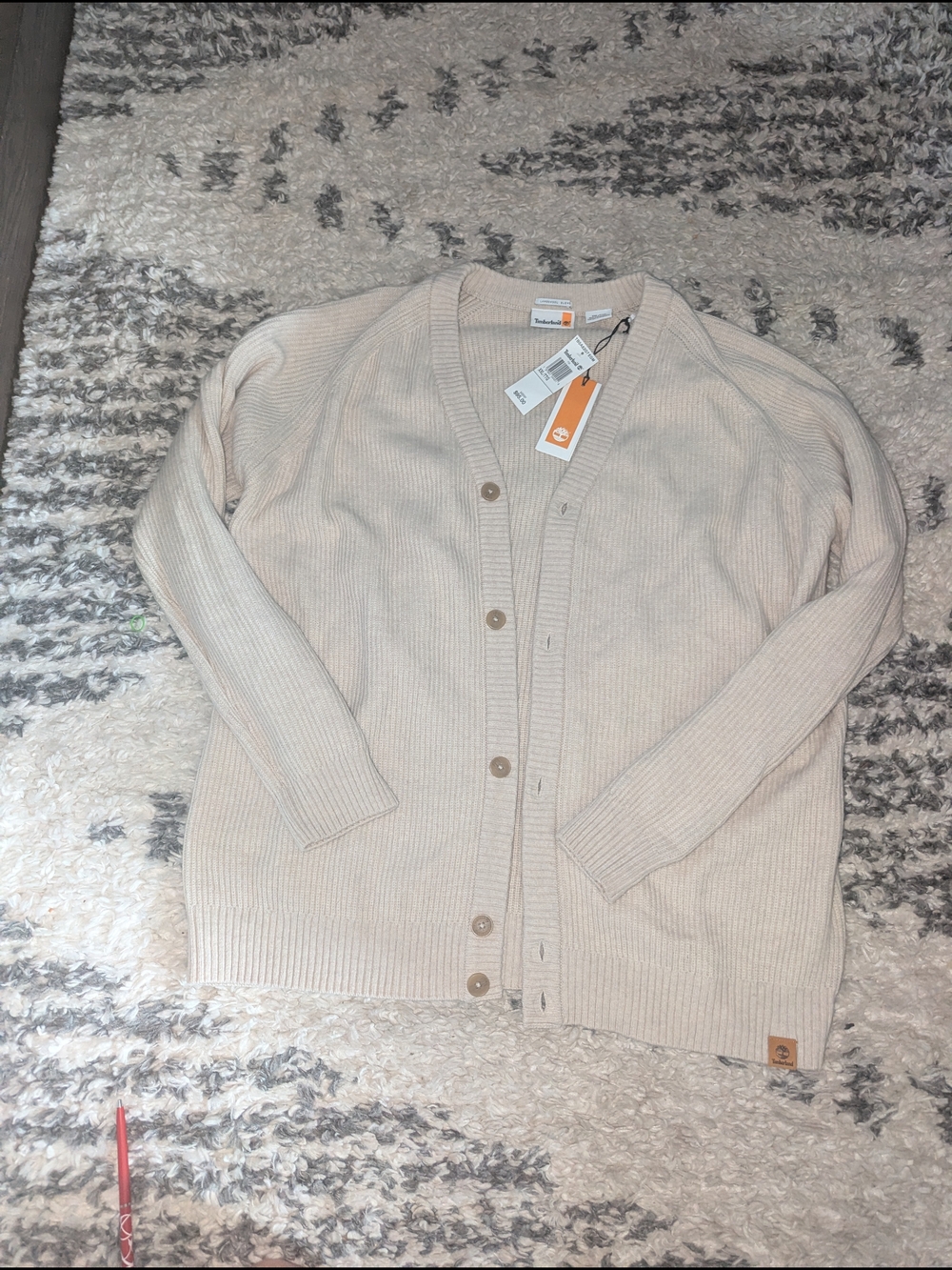 Timberland Beige Ribbed Button-Up Cardigan